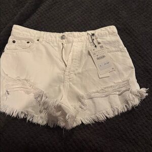 Zara White Frayed Jean Shorts